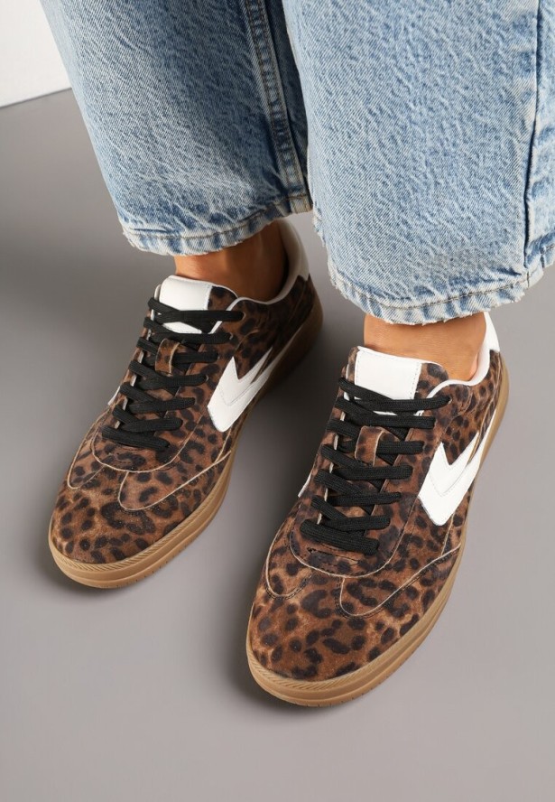 Panterkowe Skórzane Sneakersy Tenisówki z Geometrycznym Wzorem Mirathe