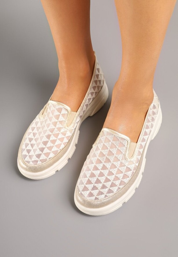 Beżowe Siateczkowe Półbuty w Sportowym Stylu Odalisse