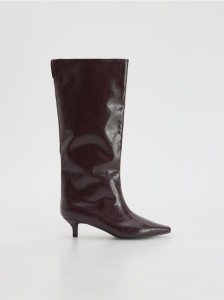 Kozaki na obcasie kitten - bordowy