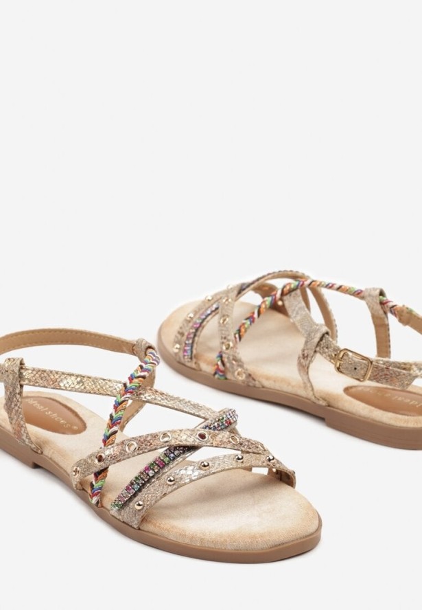 Złote Wężowe Sandały z Cyrkoniami i Nitami Nanelita