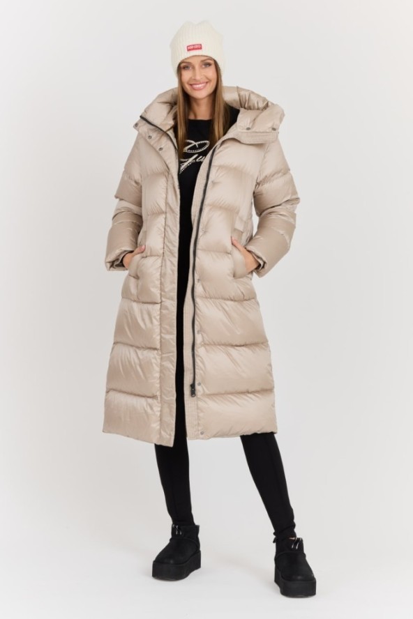 HETREGO Beżowy damski puchowy płaszcz Karen Woman Quilted Coat, Rozmiar 42 EU - 46 IT