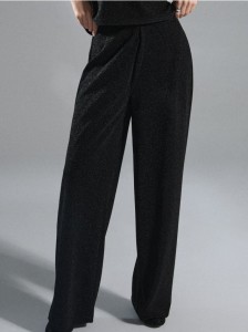 Spodnie wide leg z metalizowaną nicią - czarny