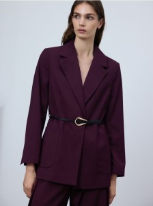 Marynarka z ozdobnym paskiem - mahoniowy