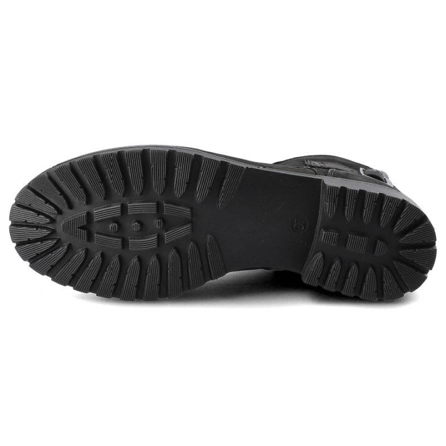 Czarne Botki Pollonus Damskie Wiązane Obuwie