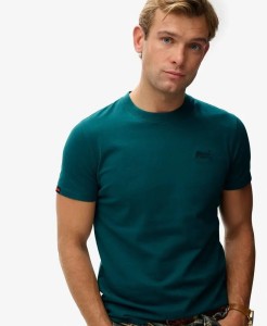 superdry Koszulka Essential Logo z organicznej bawełny – slim fit – Storm Green