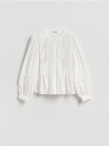 Wiskozowa bluzka z plisą - złamana biel
