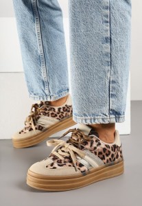 Panterkowe Sneakersy na Kauczukowej Podeszwie z Brokatem Telisetia