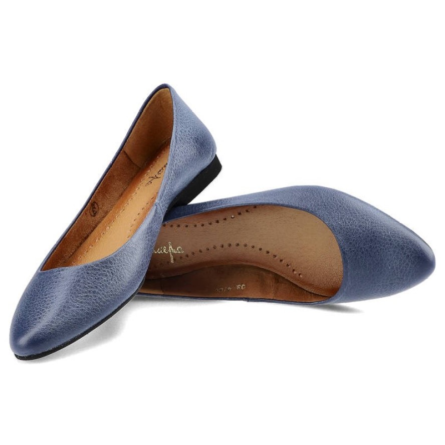 Baleriny damskie Maciejka, ze skóry naturalnej i na płaskiej podeszwie, granatowe na jeans, 04100-17-00-8