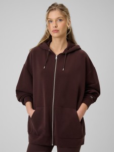 4F Bluza dresowa oversize z modalem damska - brązowa L