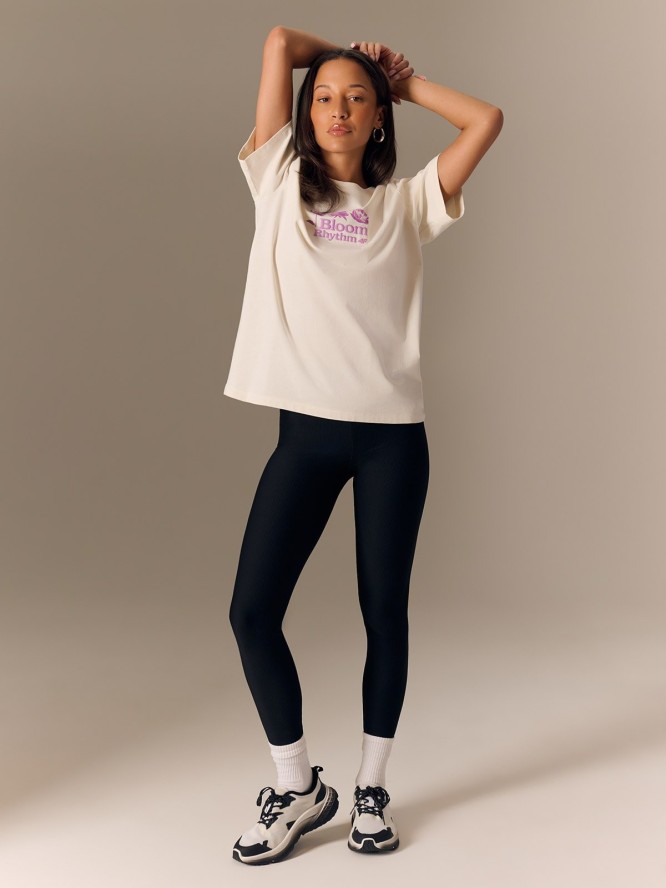 4F T-shirt loose z nadrukiem damski - biały S