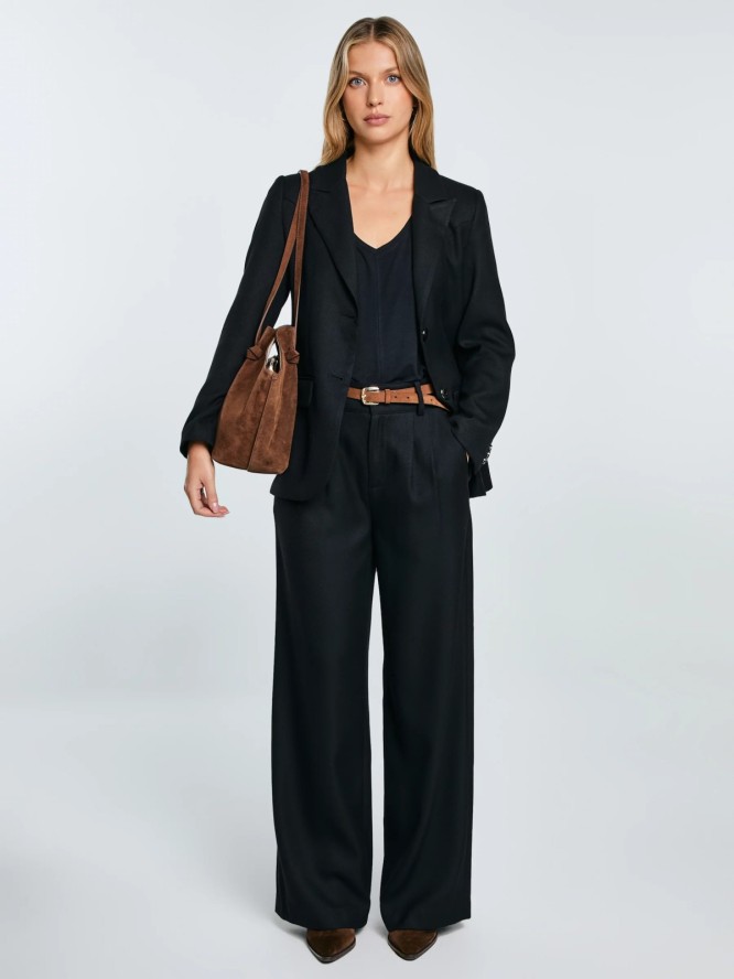 Spodnie damskie z szeroką nogawką z dodatkiem wiskozy czarne Emisi 906