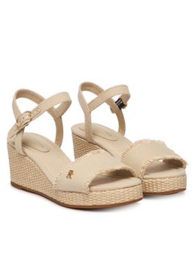 Tommy Hilfiger Sandały Mid Woven Wedge Espad Fringe FW0FW09470 Beżowy