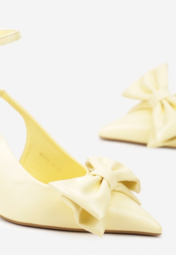 Żółte Sandały na Szpilce Vices Bez Pięty z Kokardą Tilosella