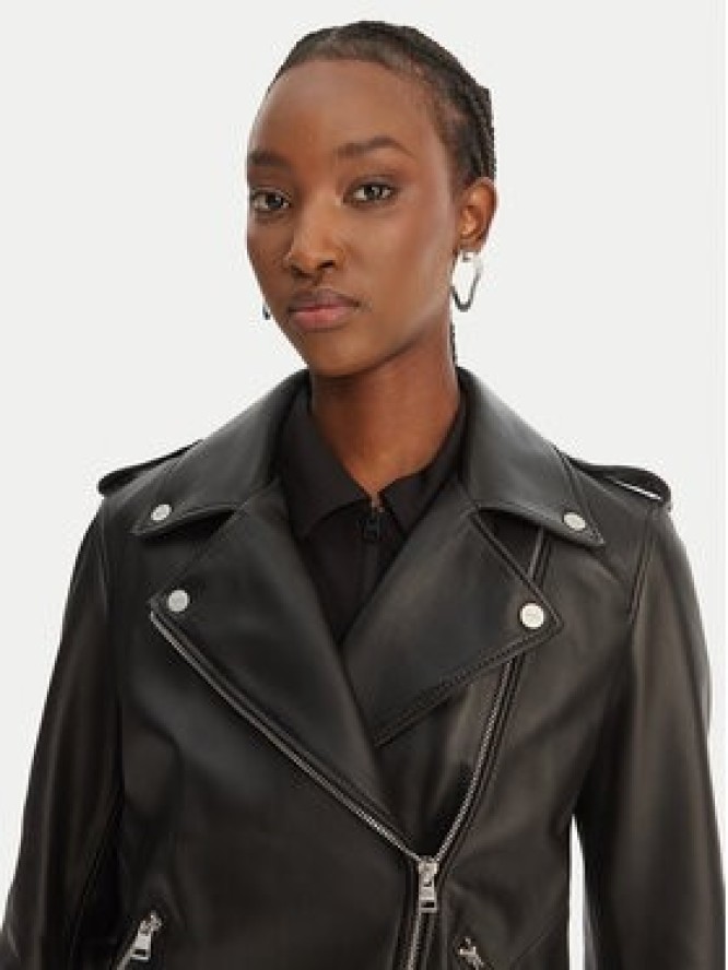 HUGO Kurtka skórzana Lujana 50551255 Czarny Regular Fit