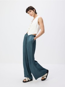 Spodnie z efektem gniecenia - turkusowy