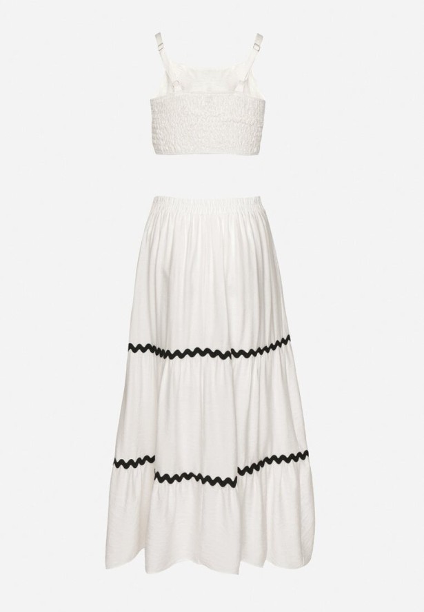 Biały Komplet Wiskozowy Top na Ramiączkach i Rozkloszowana Spódnica Efrunelle