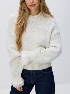 Sweter z dodatkiem wełny - kremowy