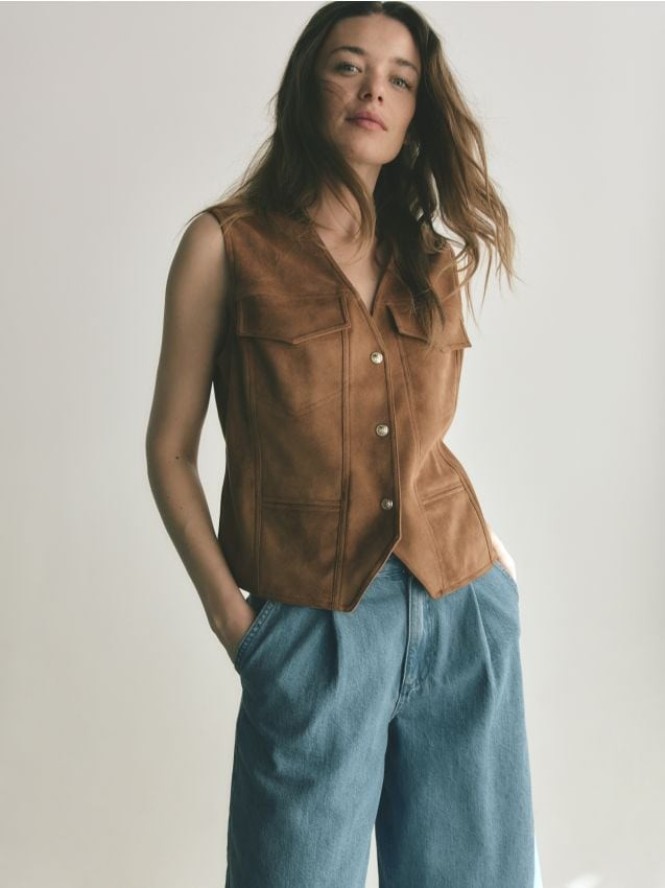 Kamizelka z imitacji zamszu - bursztynowy