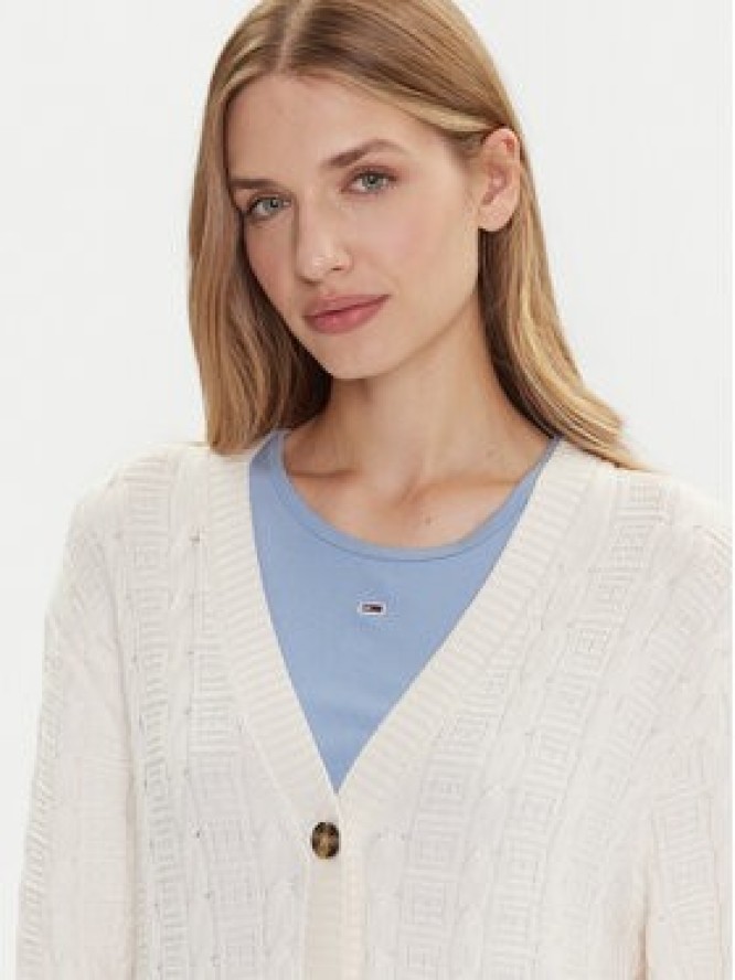 Tommy Jeans Kardigan Cable DW0DW21681 Écru Relaxed Fit