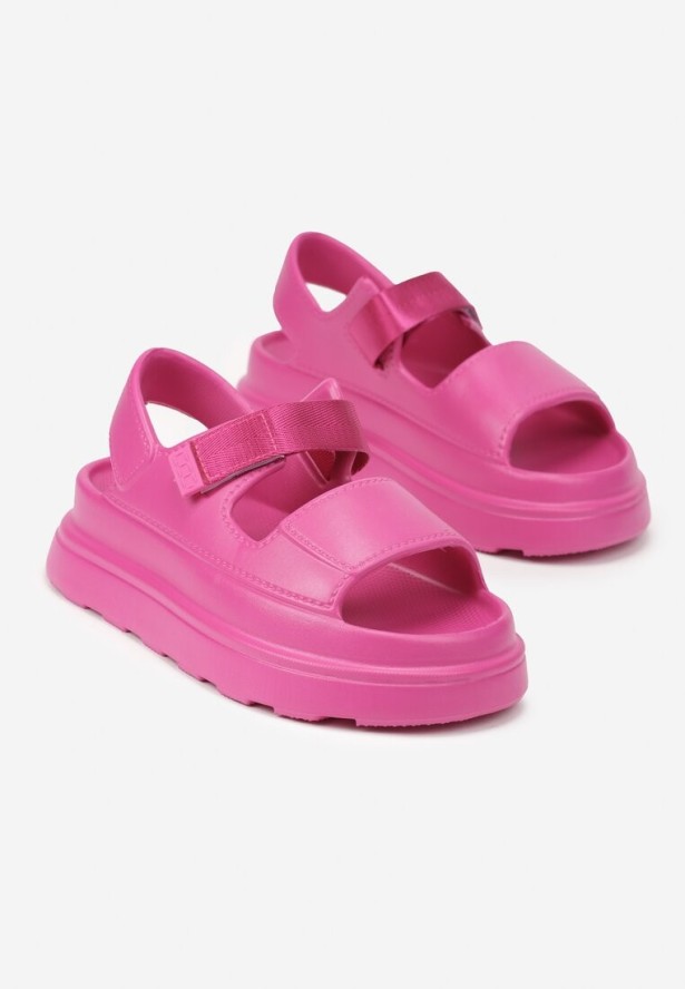 Fuksjowe Piankowe Sandały Chunky na Grubej Podeszwie z Zapięciem na Rzep Obenae