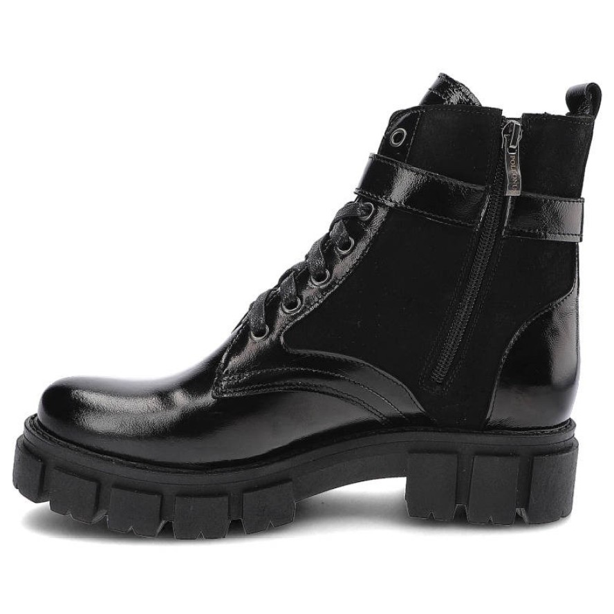 Czarne Botki Pollonus Damskie Skórzane Obuwie