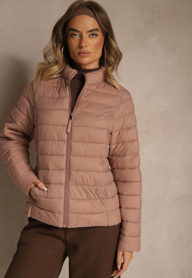 Beżowa Casualowa Kurtka Ozdobiona Pikowaniem Nelionea