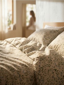 Komplet pościeli z motywem roślinnym - błękitny