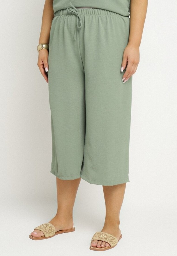 Jasnozielony Komplet Bluzka i Szerokie Spodnie Jenoretia