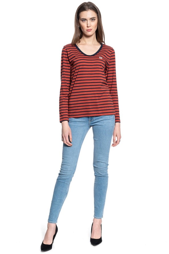 DAMSKA KOSZULKA Z DŁUGIM RĘKAWEM LEE LS SCOOP NECK TEE REGULAR FIT RED OCHRE L44DYKOE 112109832