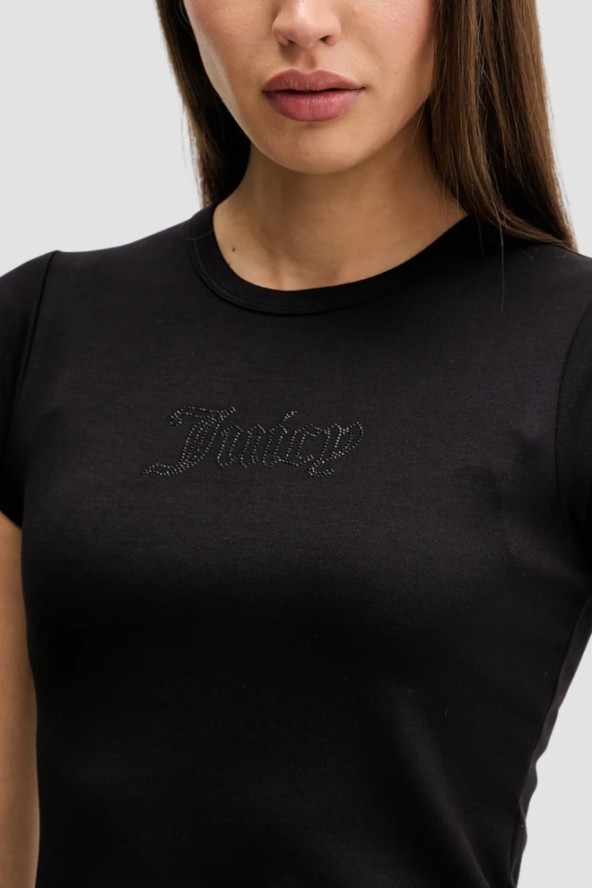 JUICY COUTURE Czarny damski t-shirt Capped Baby Sleeve, Rozmiar M