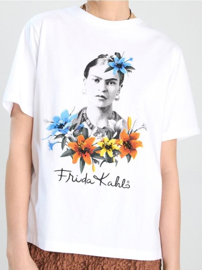 Bawełniana koszulka z nadrukiem Frida Kahlo - biały
