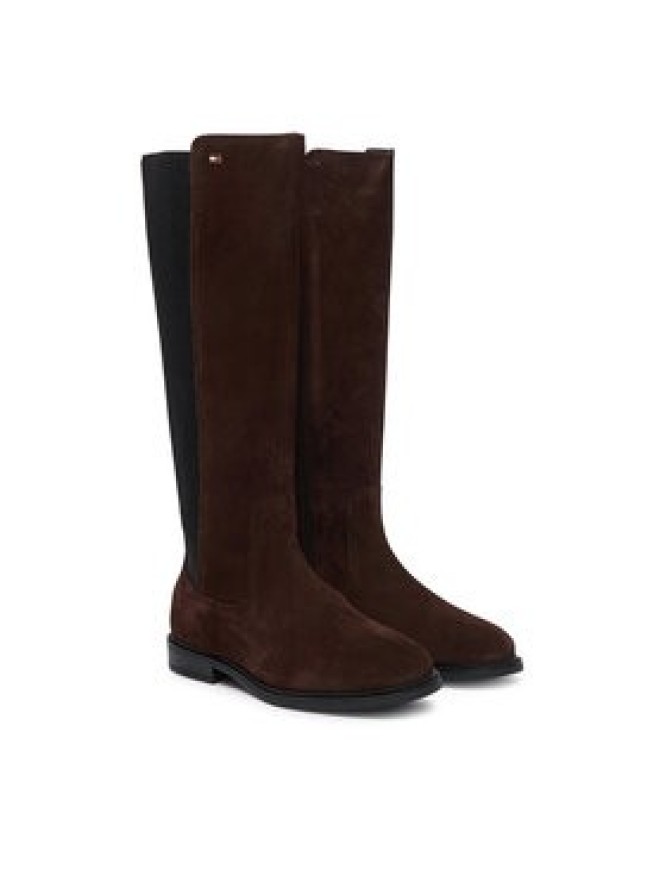 Tommy Hilfiger Kozaki Enamel Flag Suede High Chelsea FW0FW09574 Brązowy ciemny