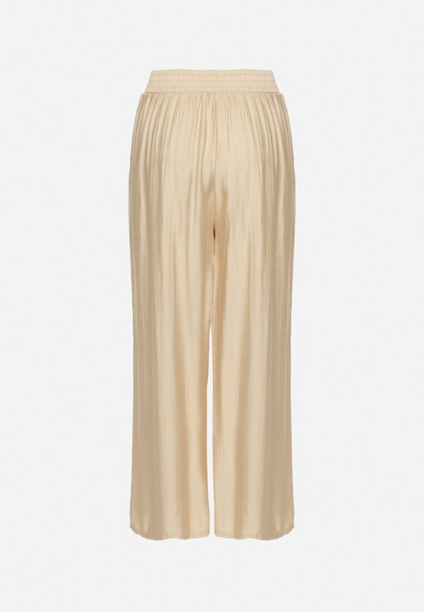 Beżowe Szerokie Spodnie Palazzo z Wysokim Stanem i Wiązaniem Myrlevia