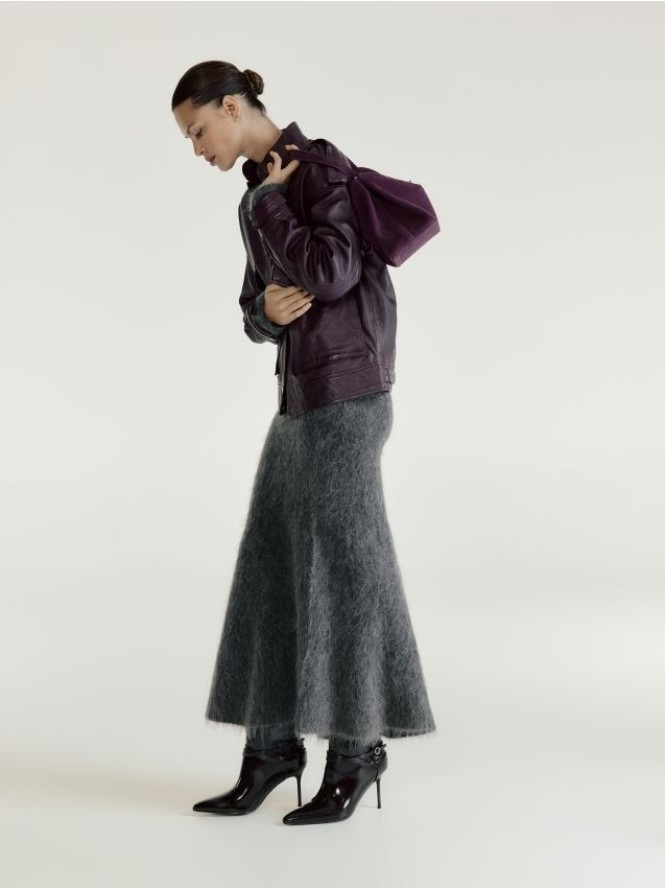 Spódnica maxi z wełną - ciemnoszary