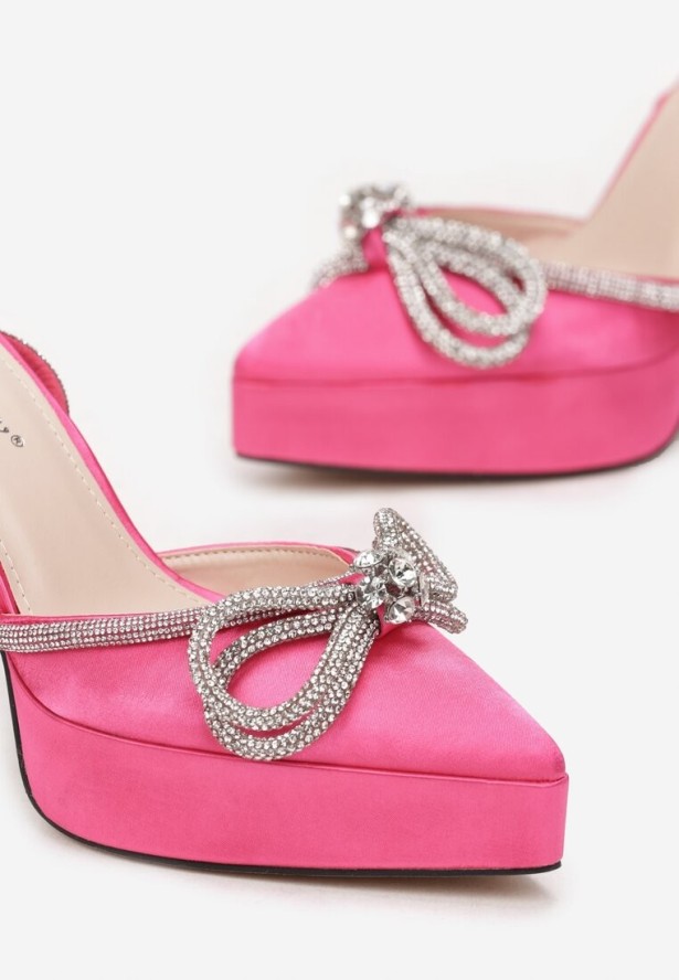 Fuksjowe Sandały na Klepsydrowym Obcasie i Platformie z Kokardką Kirsi