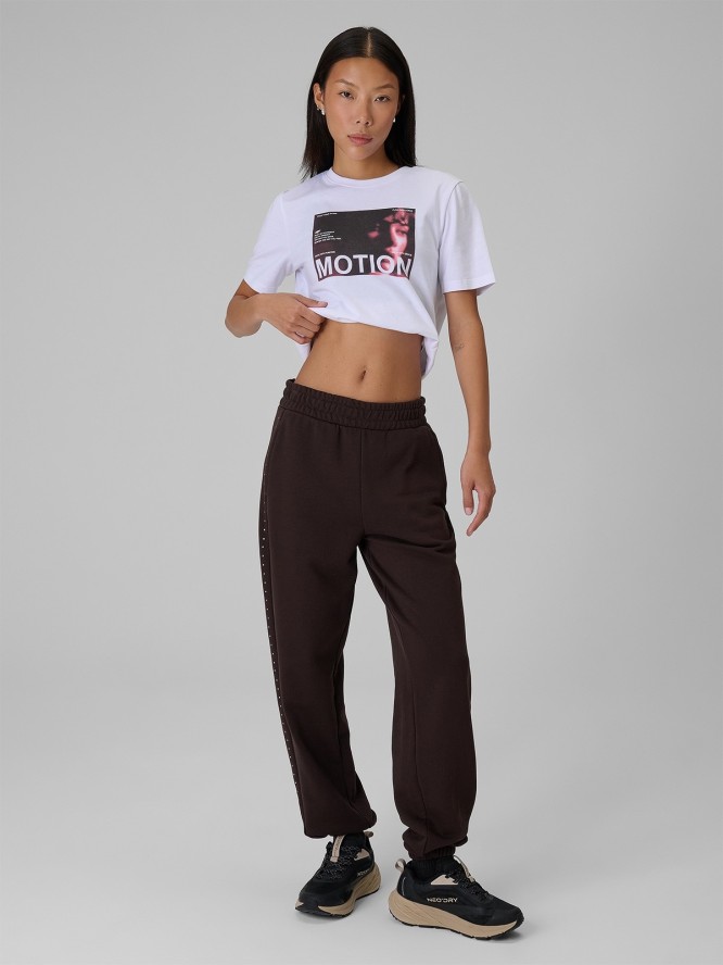 4F T-shirt relaxed z nadrukiem damski - biały XL