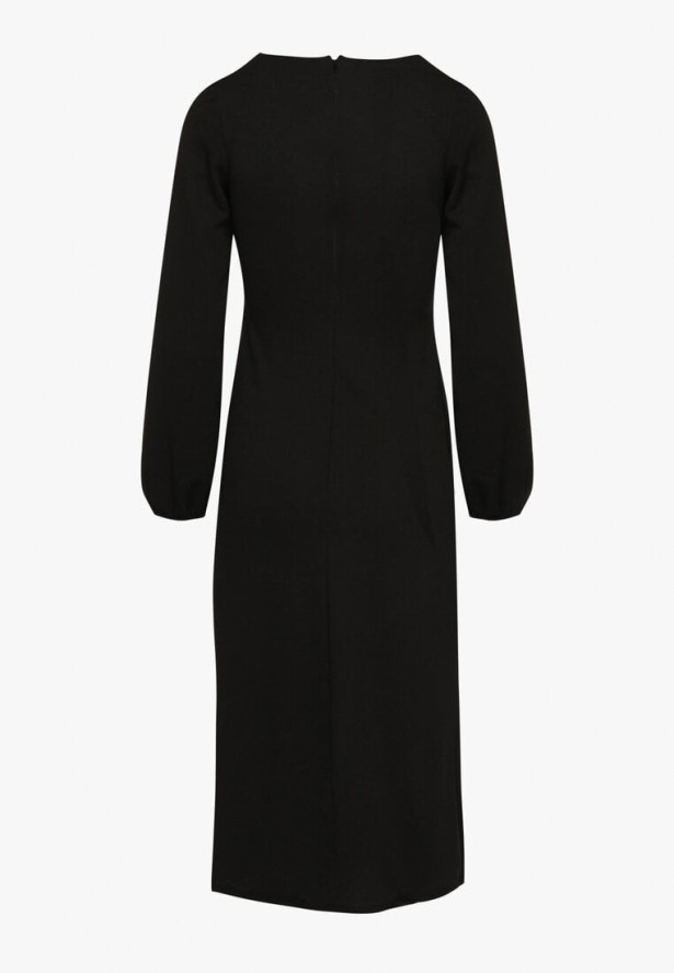 Czarna Koktajlowa Sukienka z Kopertowym Dołem i Ściągaczami przy Rękawach Felilena