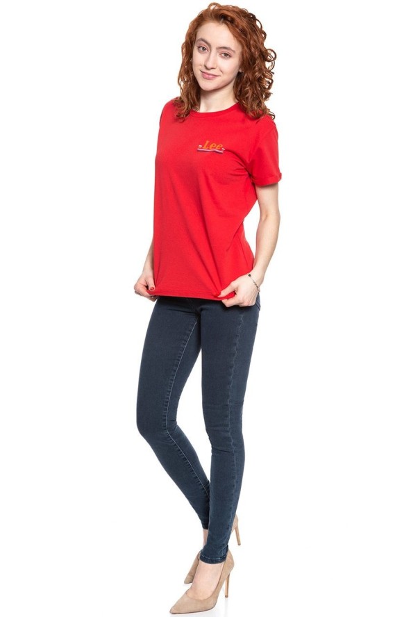 LEE T SHIRT DAMSKI CHEST LOGO TEE WARP RED L43ZFEKG 112109773