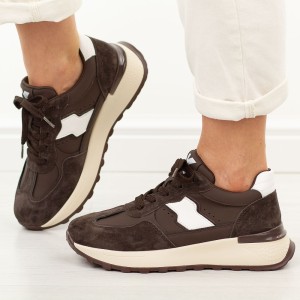 Brązowe skórzane sneakersy damskie Kobbo 66925