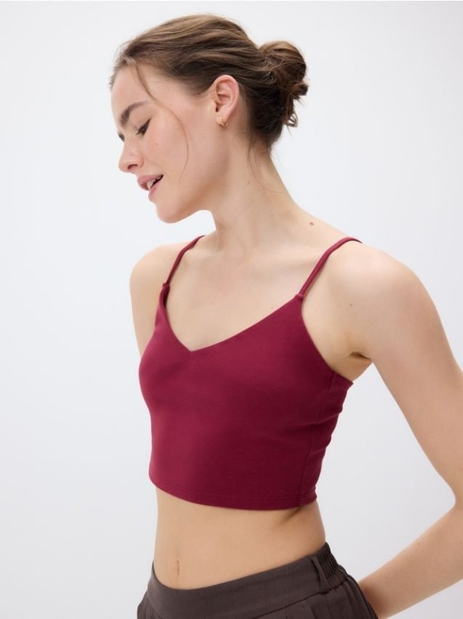 Krótki top na ramiączkach - jasnofioletowy