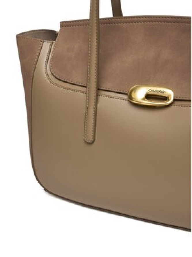 Calvin Klein Torebka Hardware Brushed Flap Tote Bag LV04F3336G Beżowy