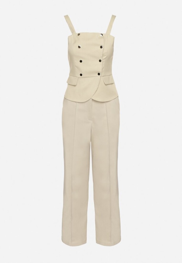 Jasnozielony Komplet Garniturowy Dwurzędowy Top i Spodnie Normoi