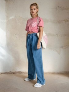 Jeansy wide leg - niebieski
