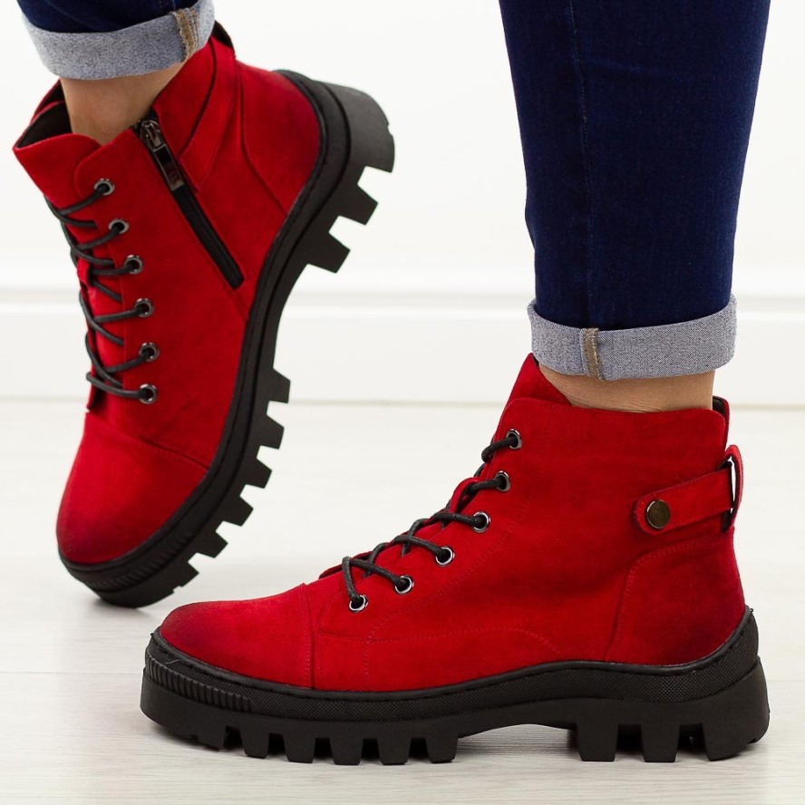 Czerwone botki damskie na traperze Potocki 19317