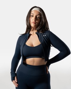 Damska krótka bluza rozpinana LuxForm na fitness i pilates – granatowy