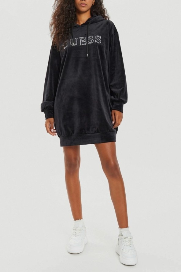 GUESS Сzarna damska długa welurowa bluza Couture, Rozmiar M