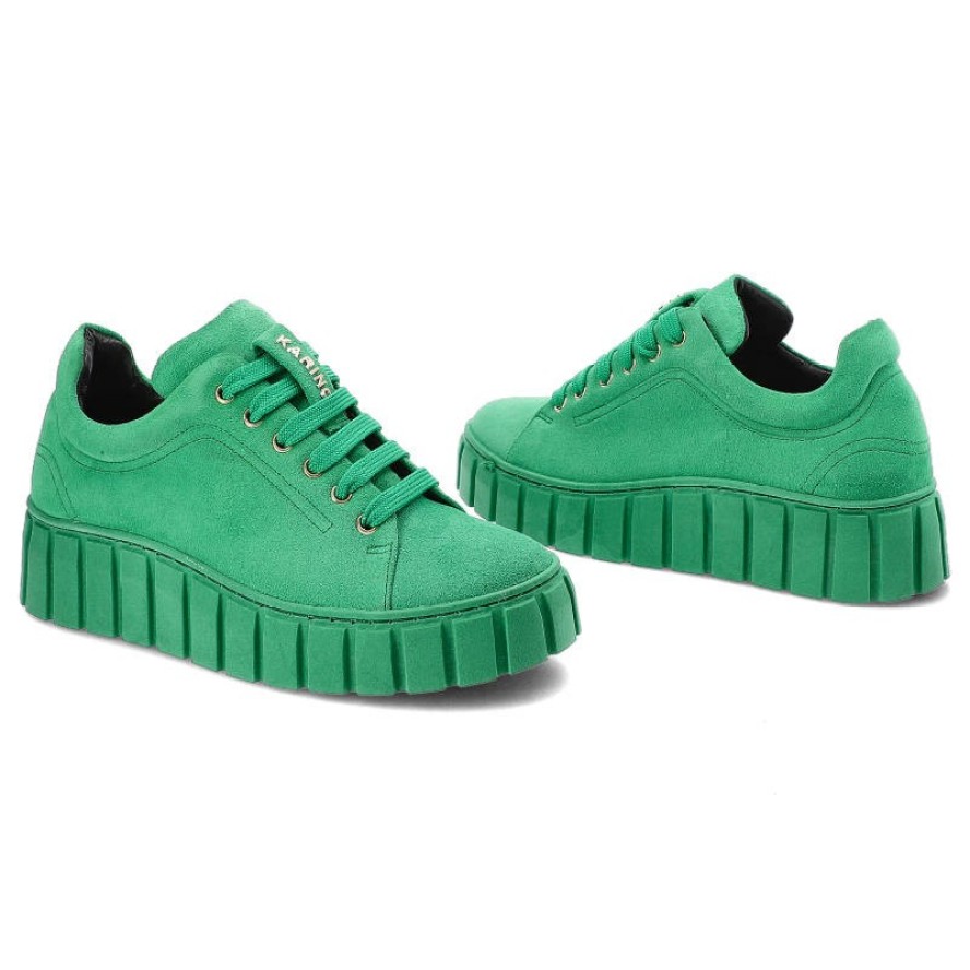 Zielone Półbuty Karino Wygodne Skórzane Buty Damskie