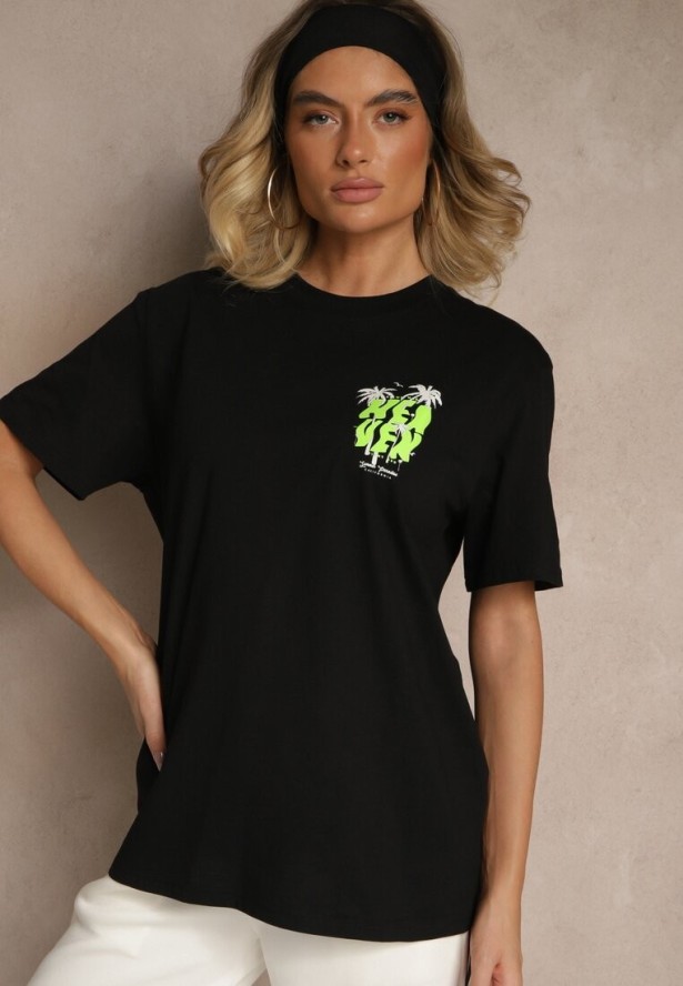 Czarna Bawełniana Koszulka z Palmami Sunisora