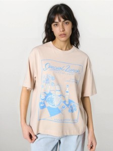 Bawełniana koszulka z nadrukiem - kremowy