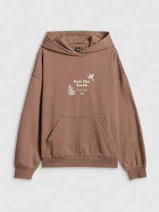 4F Bluza dresowa loose z kapturem damska - beżowa S